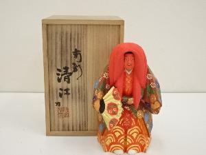 宮竹清江造　一刀彫彩色猩々置物（共箱）